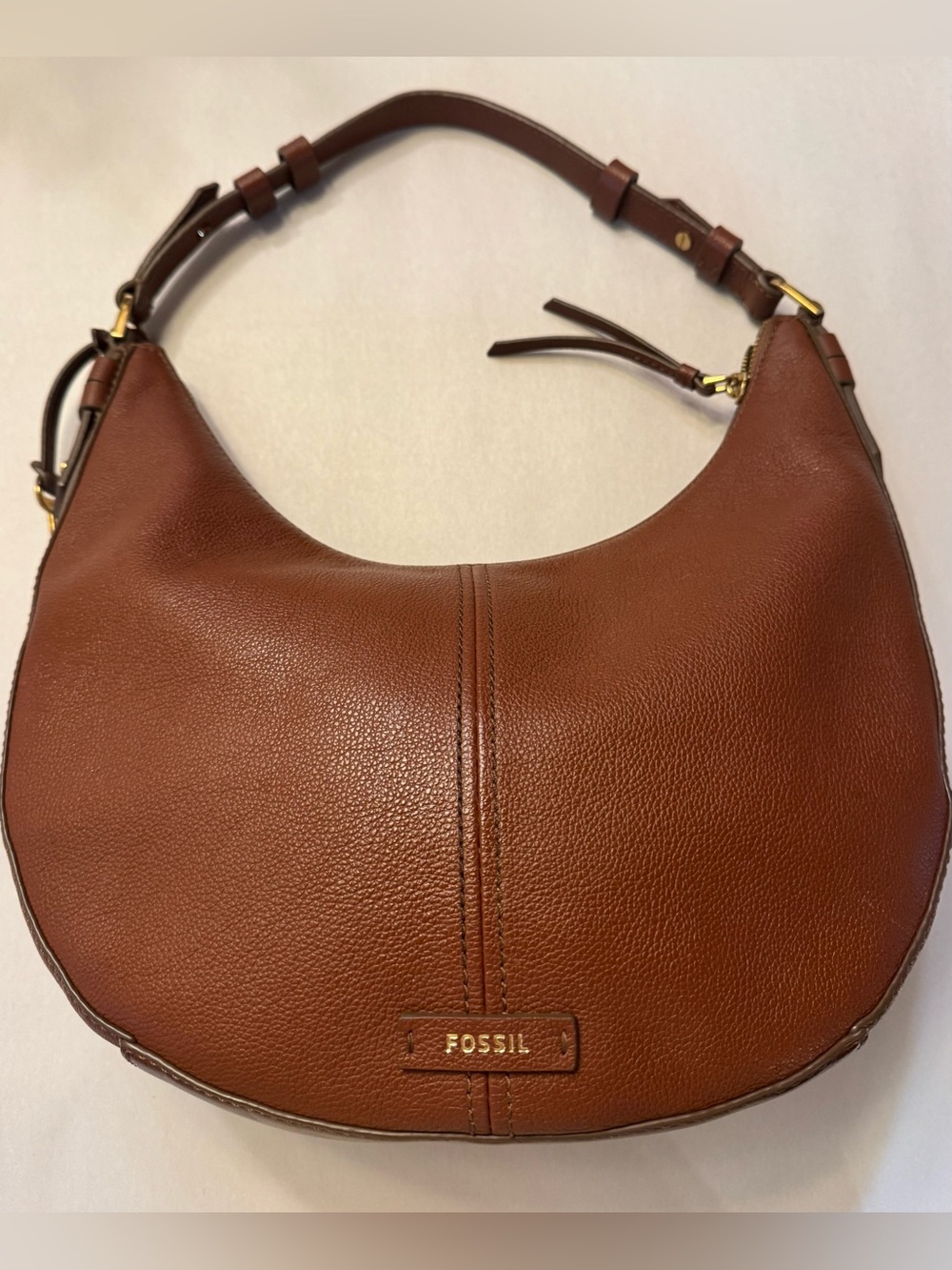 Fossil Shae Hobo Bag Brown Leather Shoulder Crescent Purse Boho Luxury Western